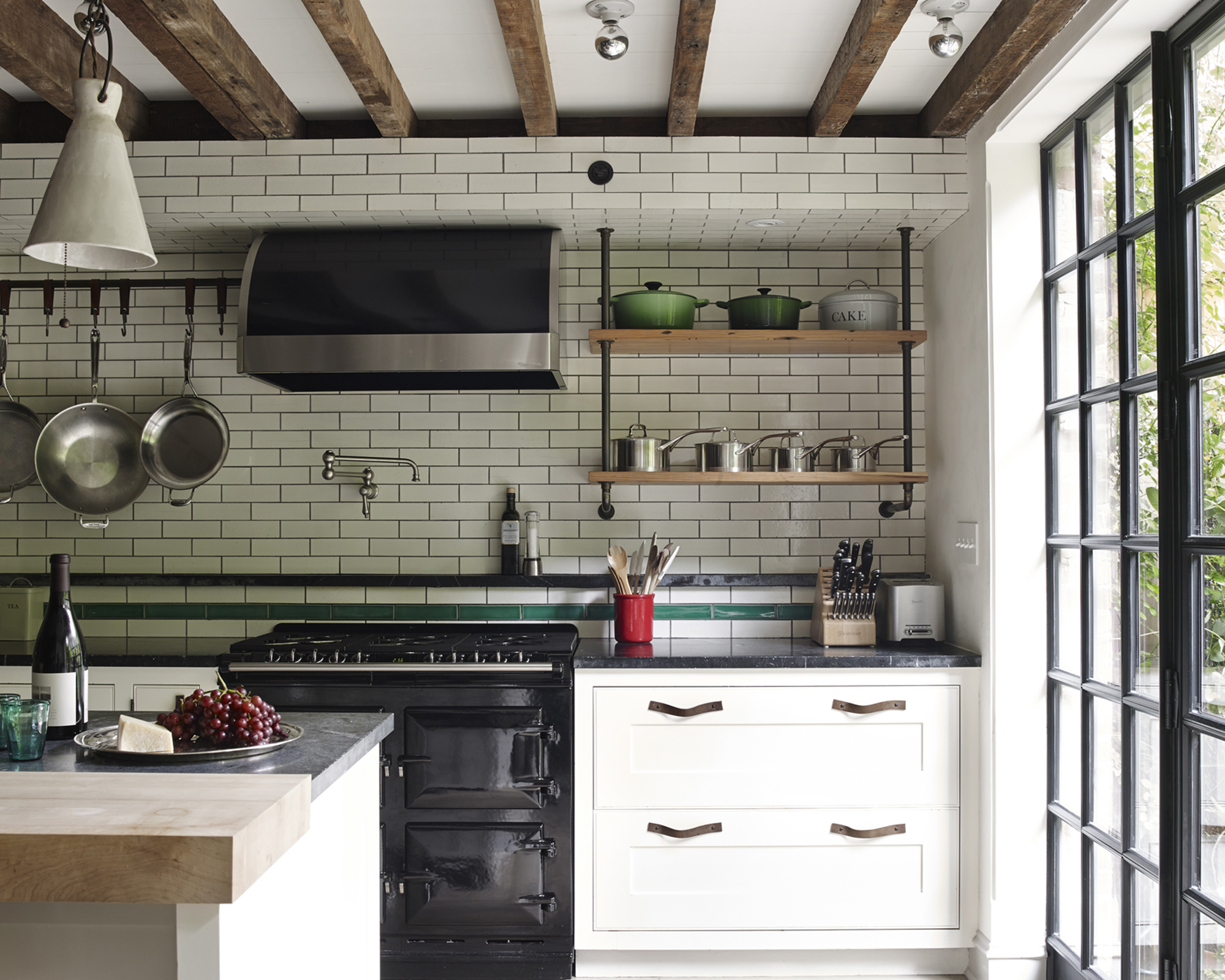 white kitchen with open shelving
