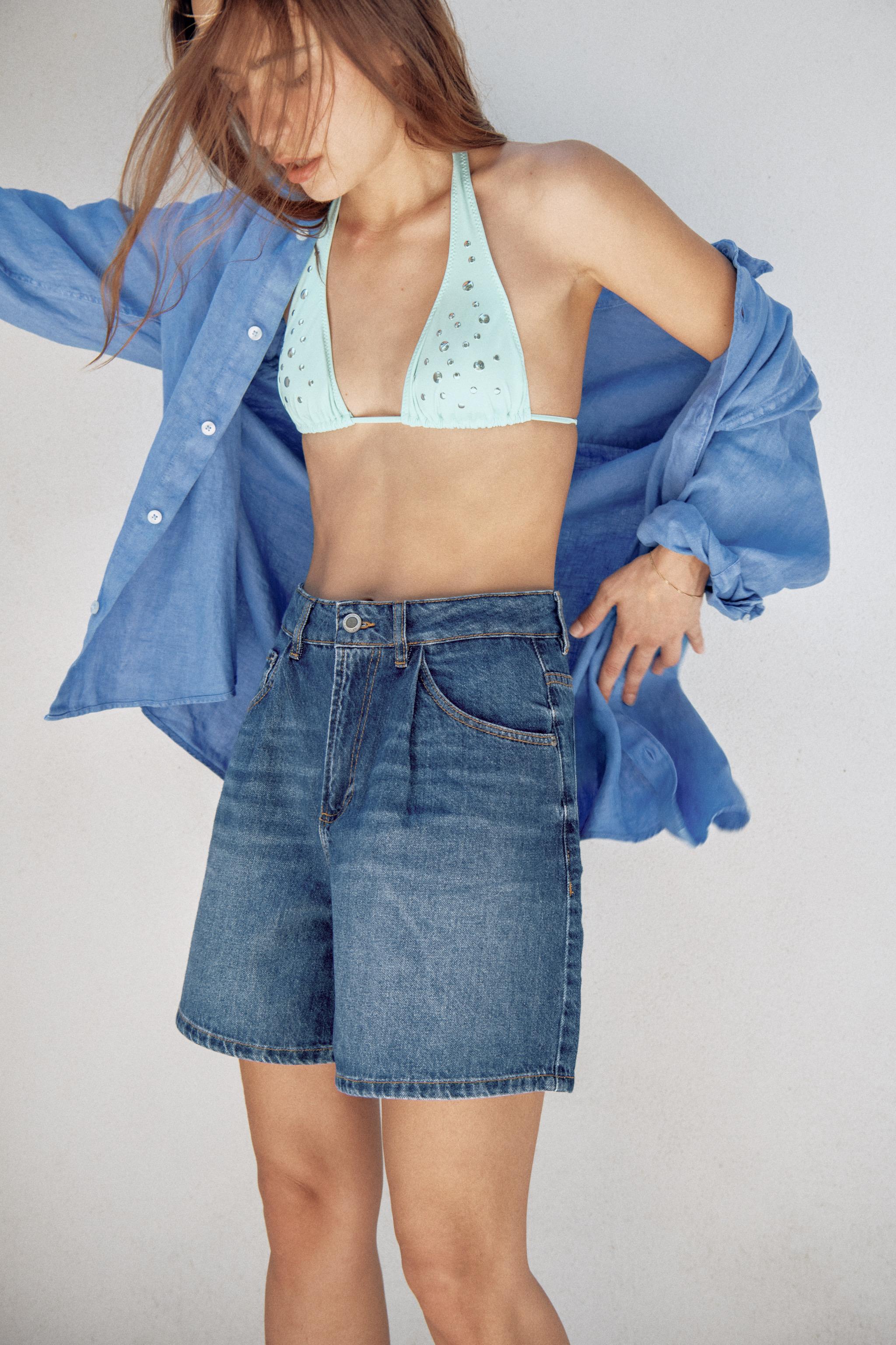 Zw Collection High-Waist Denim Shorts - Blue - 6