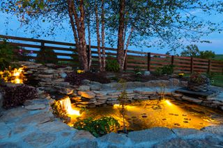 a garden pond with integrated lighting