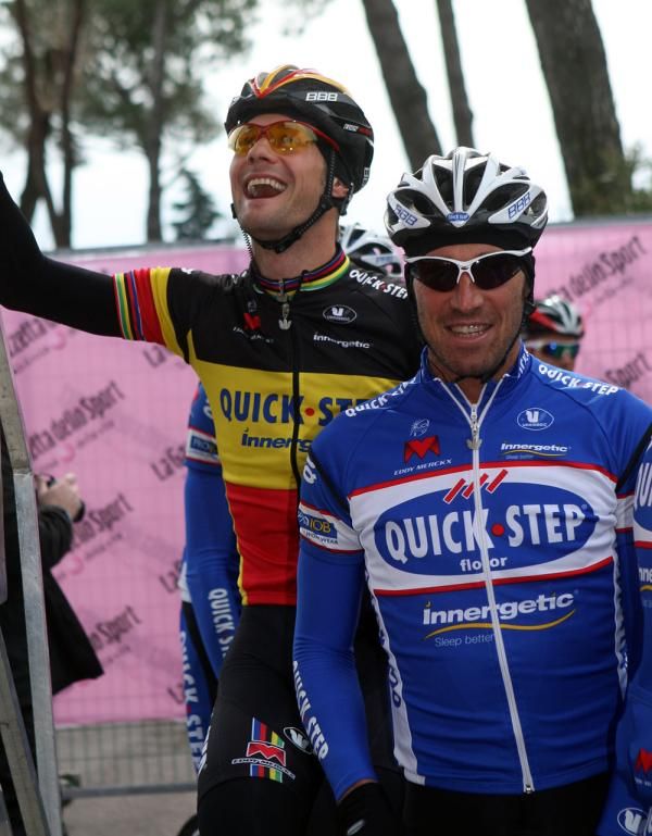 Tom Boonen (Quick Step) likes winning, his teammate, Matteo Tosatto, does not have a problem with this.