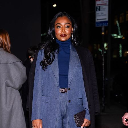 patina miller in a blue suit