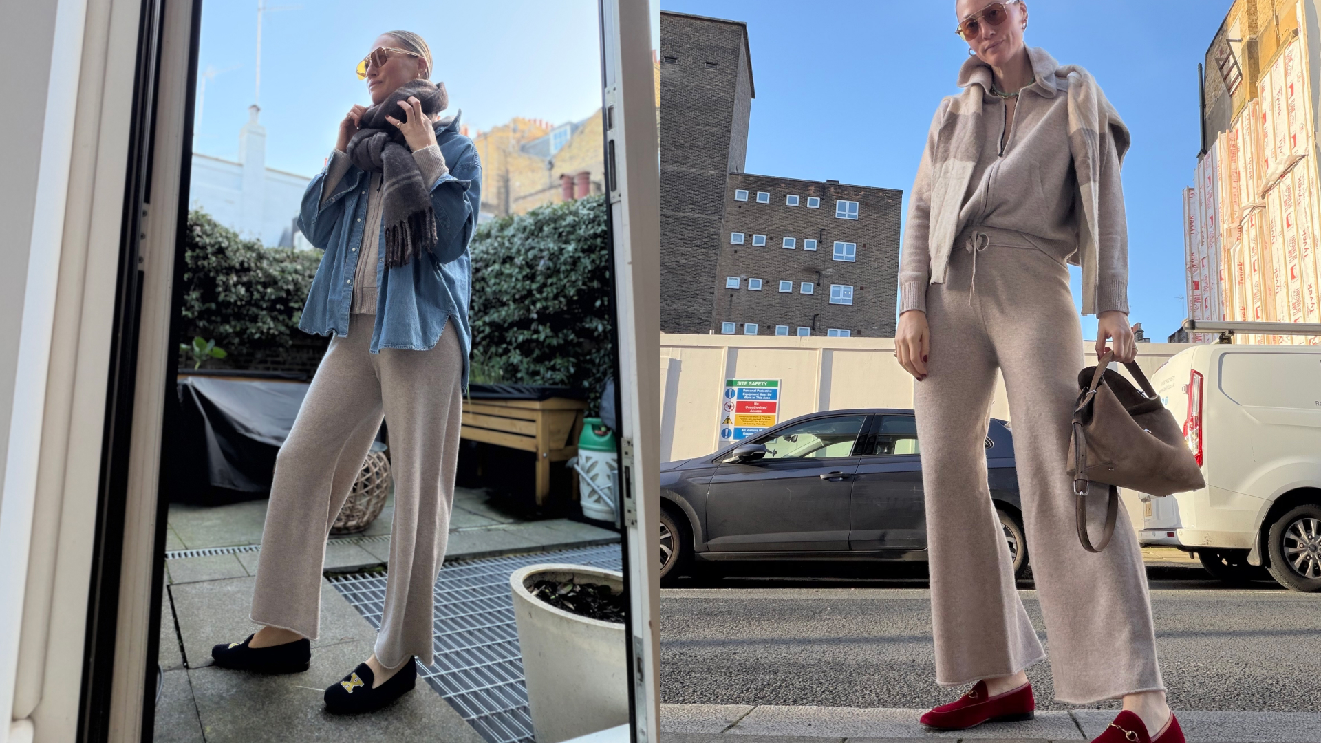two side by side photos of Brooke Ely Danielson wearing loungewear