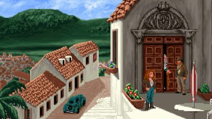 Indiana Jones and Sophia Hapgood in Indiana Jones and the Fate of Atlantis, asking about a lost Plato dialogue that may lead to them to the ancient city