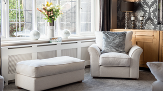 Living room with matching armchair and ottoman