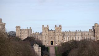 A general view shows The Round Tower (L) and The Long Walk leading to Windsor Castle on February 17, 2022
