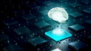 Abstract image of a digital brain powering a processor