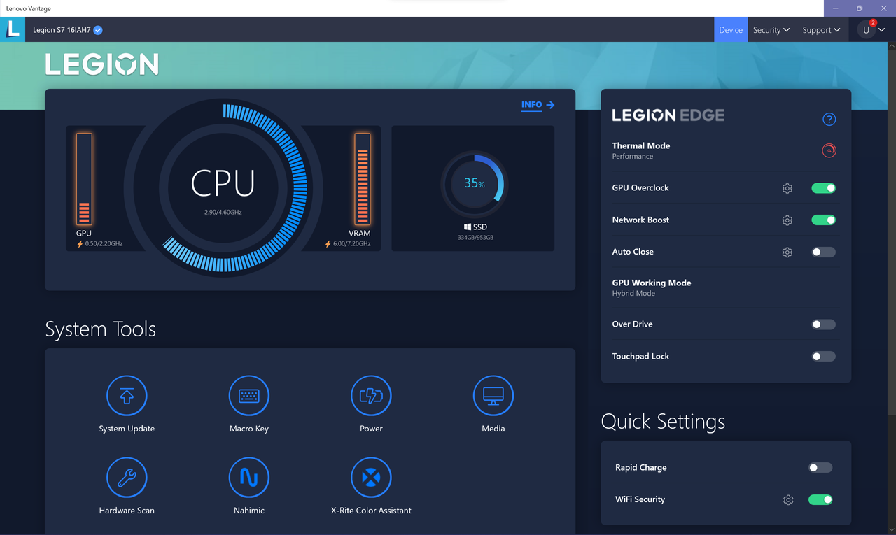 Lenovo Legion Slim 7i Software