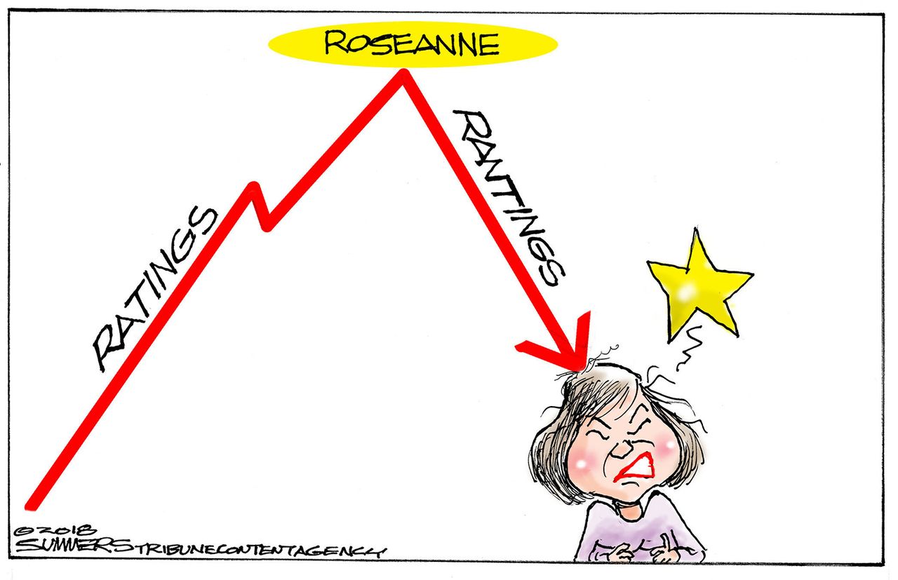 Editorial cartoon U.S. Roseanne cancellation racist comments