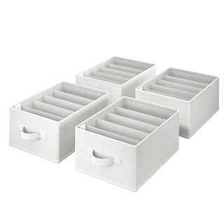 Granny Says Wardrobe Organisers for Clothes, Pack of 4 Trouser Organiser for Wardrobe, T Shirt Storage Organiser, Closet Organiser for Jeans Sheet Jumper Pants, Drawer Organiser Storage Boxes, White