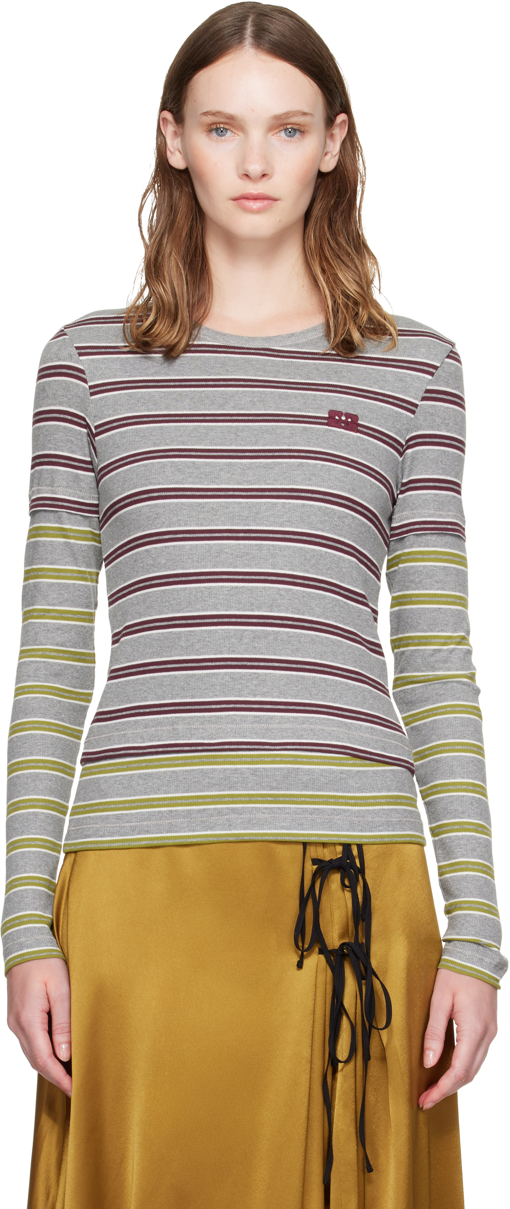 Gray &amp;amp; Red Double Stripe Long-Sleeve T-Shirt