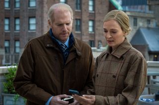 In 'Suspicion' Uma Thurman (here with Noah Emmerich) plays mum Katherine who is desperate for news of her kidnapped son.