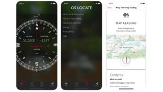 Screenshots from the OS Locate app