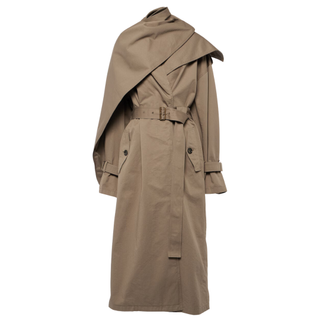 Shawl-Detail Twill Cotton Trench Coat