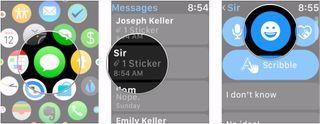 Open Messages, choose conversation, tap emoji button