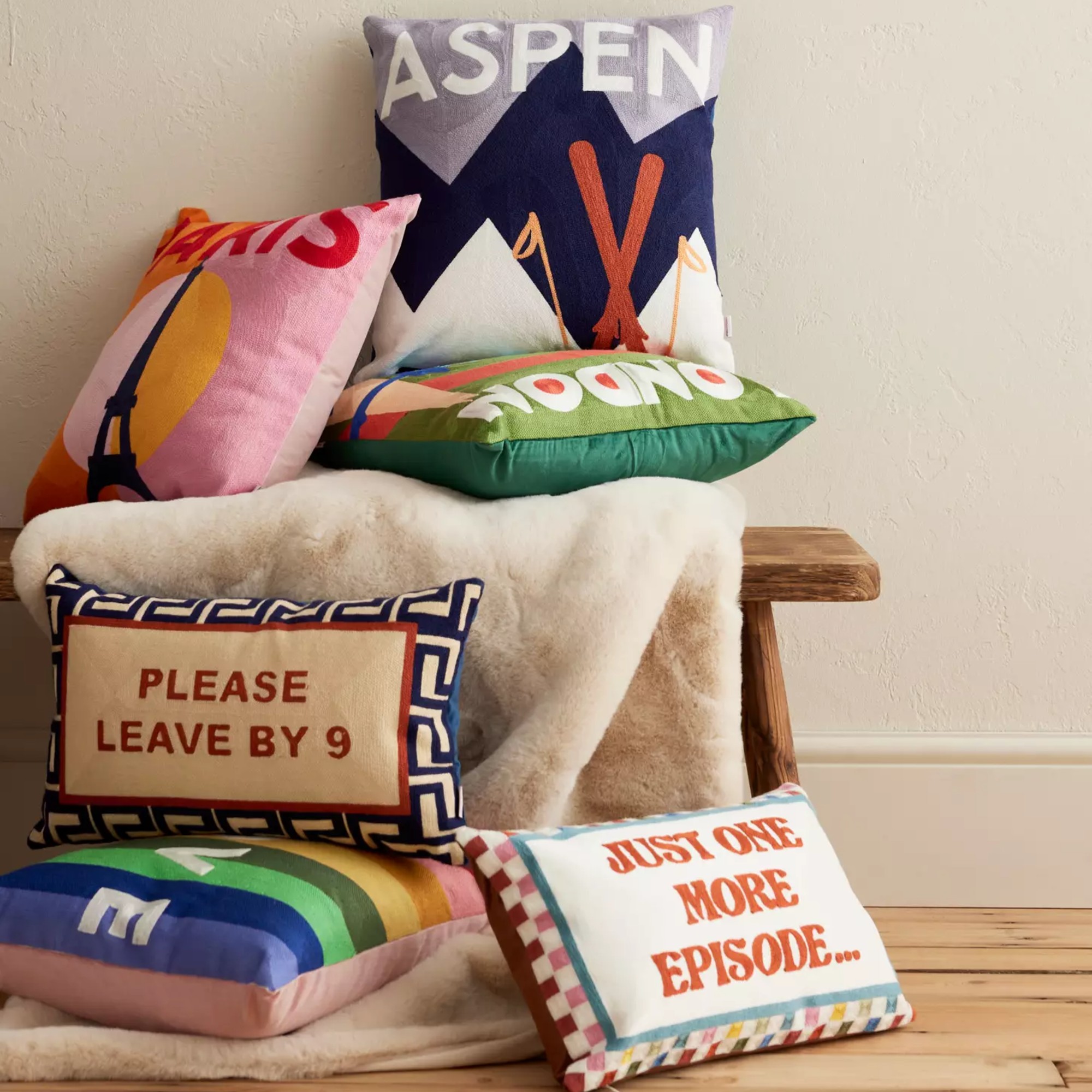 Patterned, colourful and embroidered cushions from the Pillow Drop stocked at Anthropologie