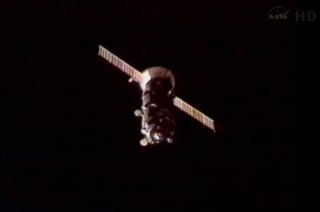 The unmanned Russian cargo ship Progress 47 is seen by cameras on the International Space Station just before the two spacecraft docked on April 22, 2012 during the station's Expedition 30 mission.
