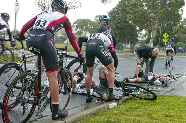 Riders came down in the slippery conditions on stage one in North Shore.