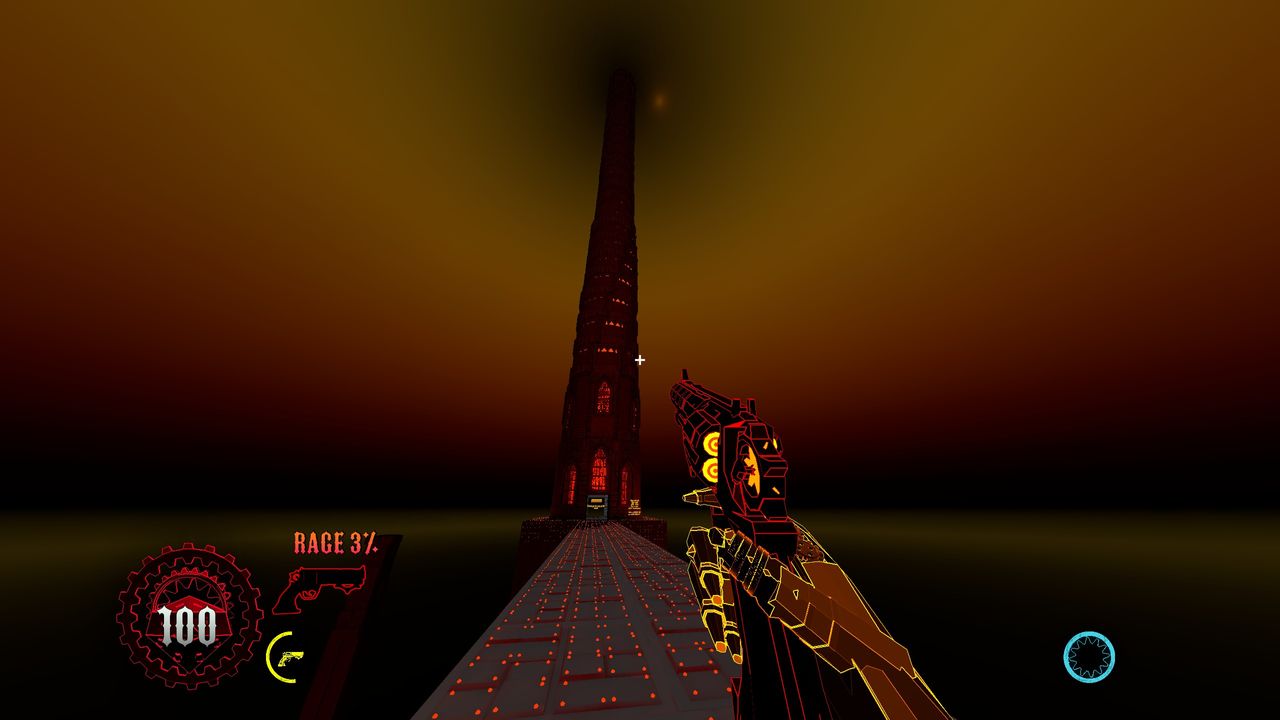 player view of infinitely high tower floating in void