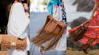 three women with boho style bags