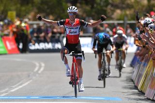 Richie Porte finishes ahead of Wout Poels and Daryl Impey atop Willunga Hill