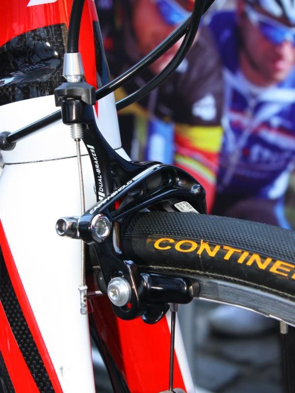 Just a shade of extra tire clearance was built into Tom Boonen's (Quick Step) Eddy Merkcx.