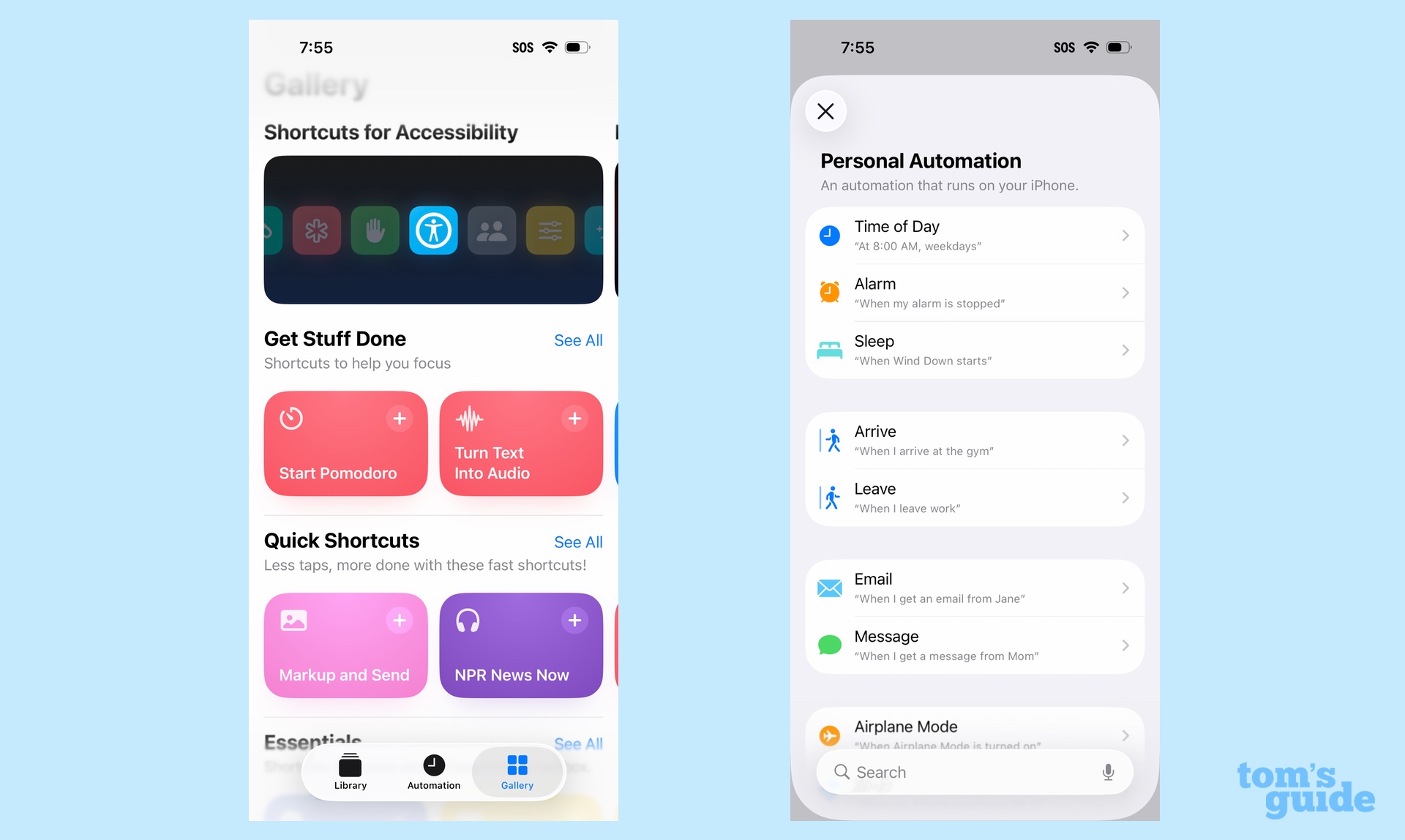 Screens from the iOS 26 version of Shortcuts