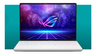 Asus G14 gaming laptop on a blue background