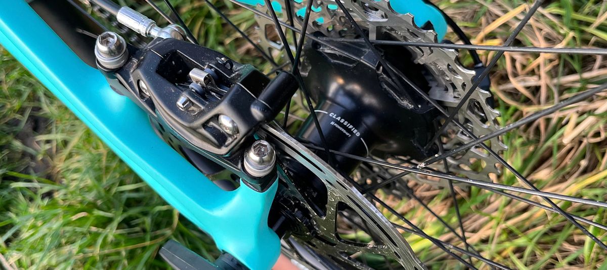 Close up of a MTB rear hub and brake