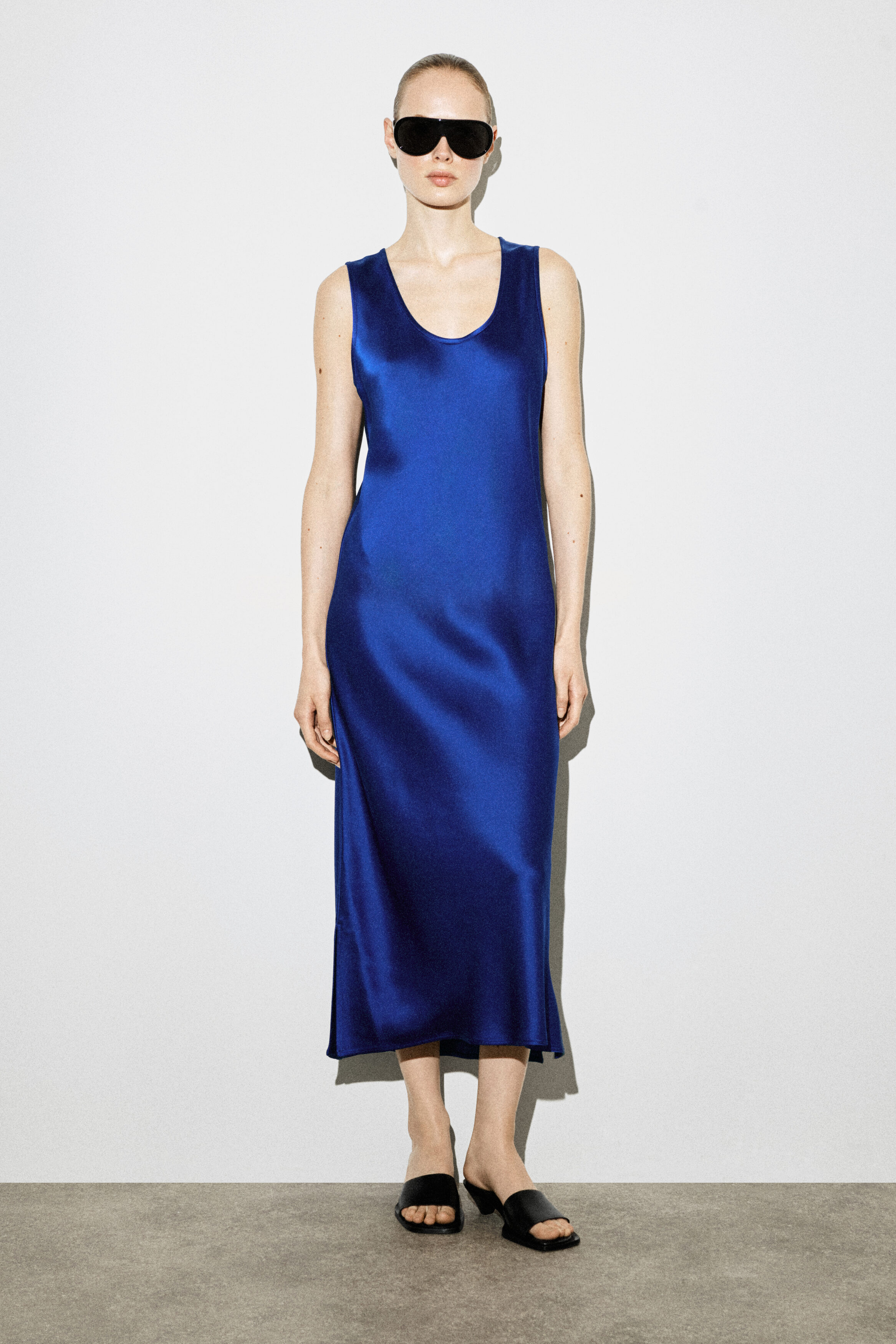 Scoop-Neck Satin Midi Dress