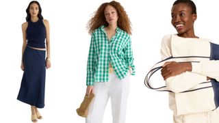 composite of three models wearing clothing from j crew
