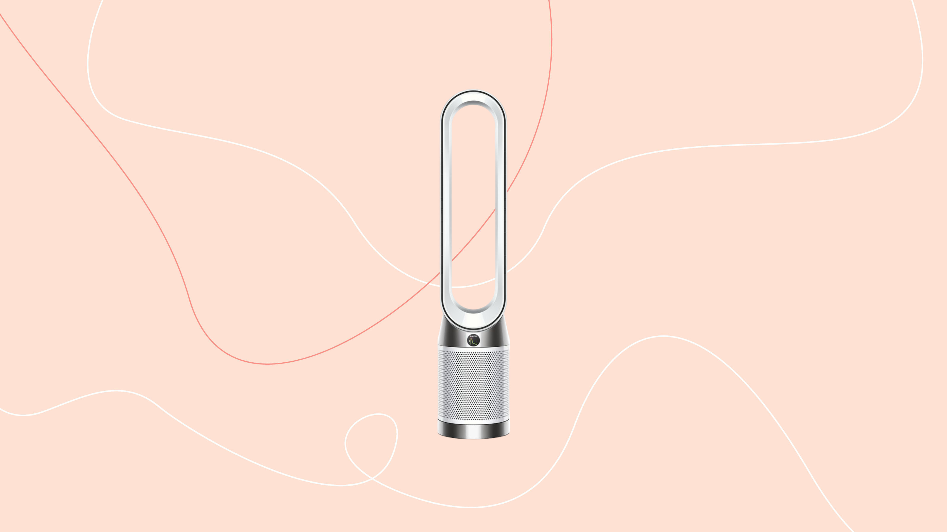 dyson purifier cool pc1 on a pink graphic background
