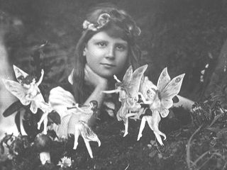 Frances Griffiths and the Dancing Fairies, one of the photographs she and her cousin, Elsie Wright, took of "real" fairies. Many people, including author Sir Arthur Conan Doyle, believed the photos were genuine.