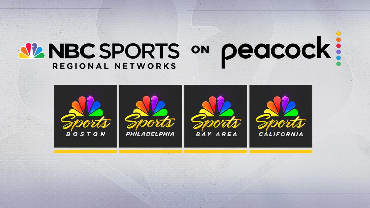 Logos of four regional sports networks available on Peacock