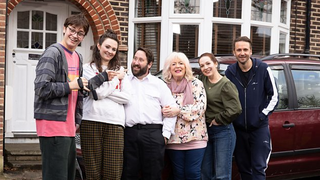 The Jessops from "Here We Go" s3 line-up: [From left] Sam (played by Jude Morgan‑Collie), Amy (Freya Parks), Paul (Jim Howick), Rachel (Katherine Parkinson) and Robin (Tom Basden)