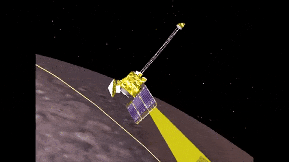 An animation of a satellite rotating in orbit around mars