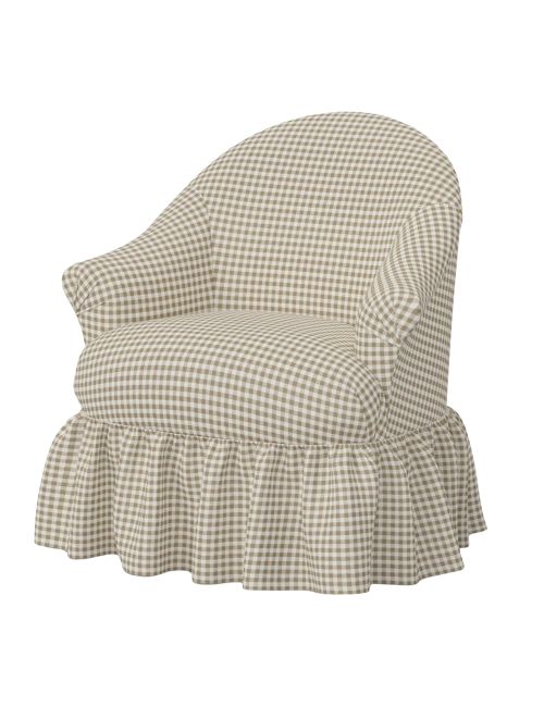 Threshold x Studio McGee Meredith Ruffled Skirt Swivel Accent Chair in Kale Gingham Taupe Cream