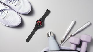 Galaxy Watch 5 Pro with sneakers and water bottle