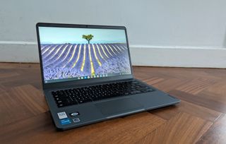 The Lenovo IdeaPad Slim 3i Chromebook 14 on a desk