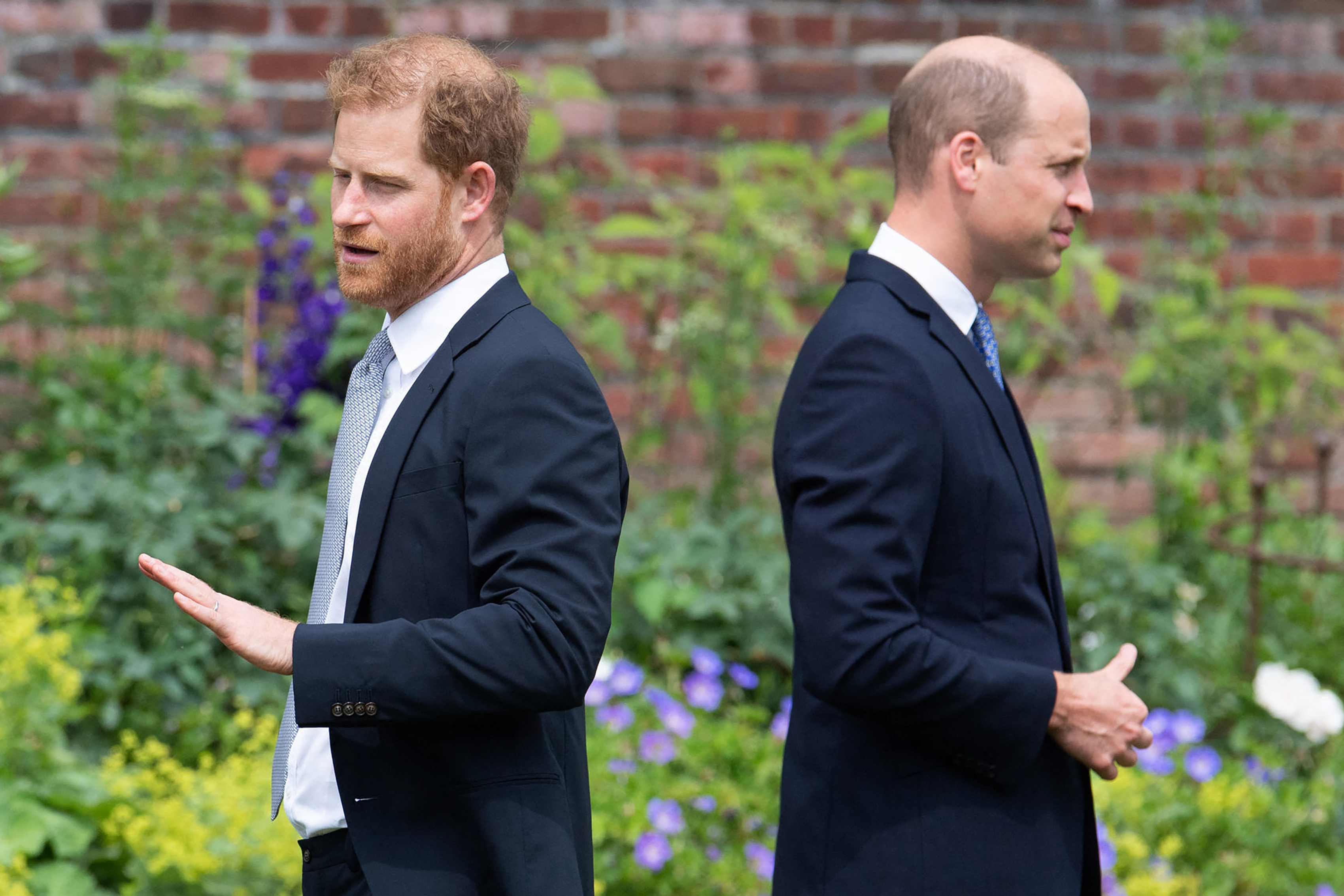 Harry and William unveiling of a statue of their mother, Princess Diana at The Sunken Garden in Kensington Palace, London on July 1, 2021, which would have been her 60th birthday. Princes William and Harry set aside their differences on Thursday to unveil a new statue of their mother, Princess Diana, on what would have been her 60th birthday. (Photo by Dominic Lipinski / POOL / AFP) (Photo by DOMINIC LIPINSKI/POOL/AFP via Getty Images)