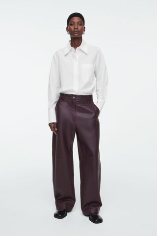 Leather Barrel-Leg Utility Trousers