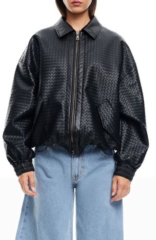 Kenny Woven Faux Leather Bomber Jacket