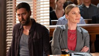 Ryan Eggold as Matt Riley and Katee Sackhoff as a defense attorney on Law &amp; Order Season 26