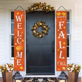 Porch with welcome fall sign