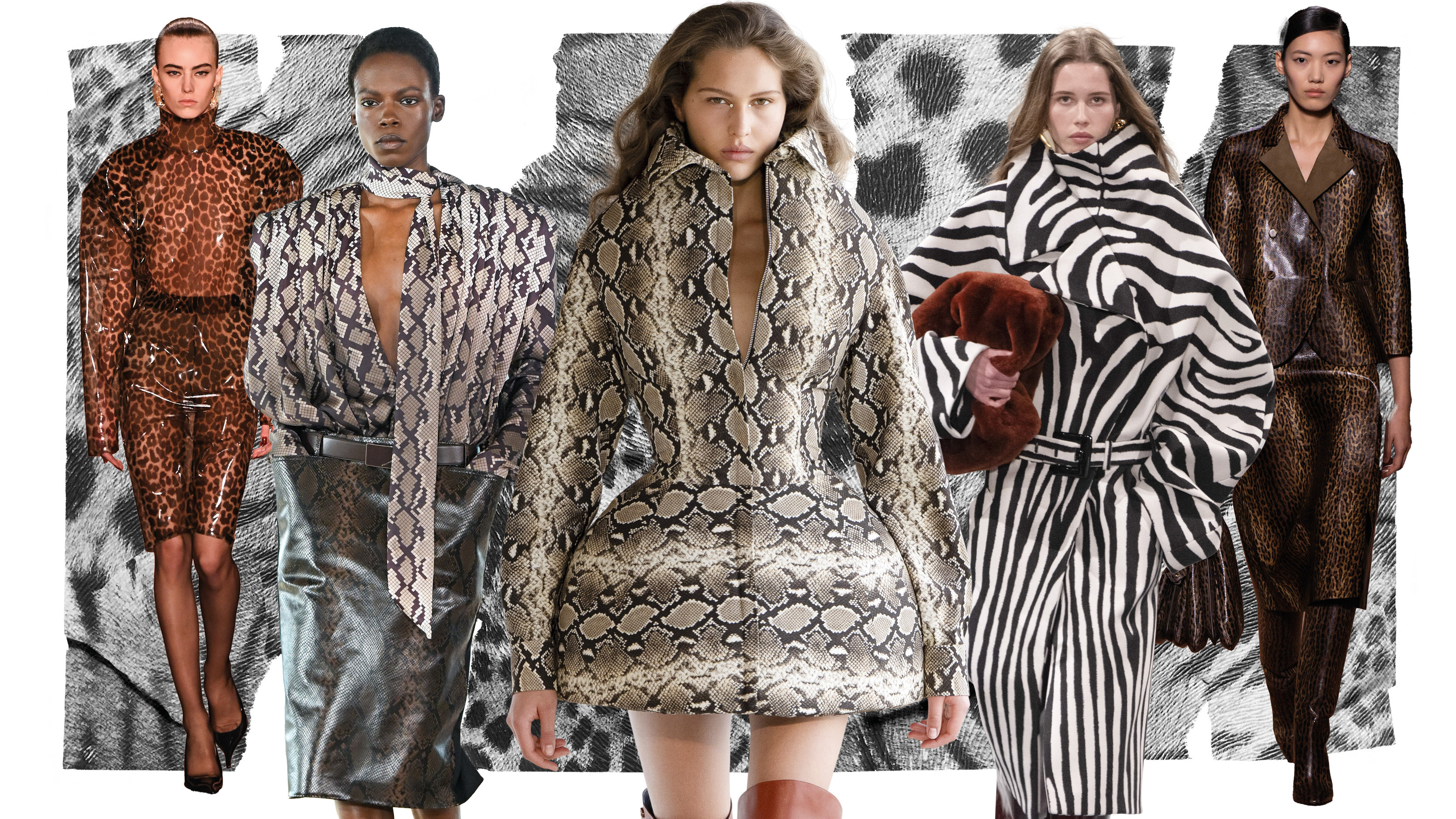 models on the aw25 catwalks wearing animal print
