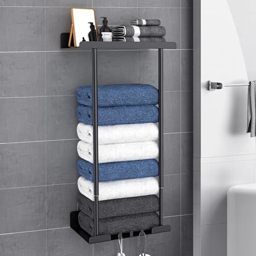 Towel Rack, Towel Storage Self Adhesive, Towel Holder Wall Mounted, Adjustable Bathroom Towel Storage, Towel Rack Wall Mounted, Black Towel Rail Bathroom Towel Holder, No Drilling Bathroom Storage