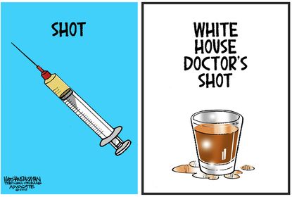 Political cartoon U.S. Ronny Jackson White House doctor alcohol VA