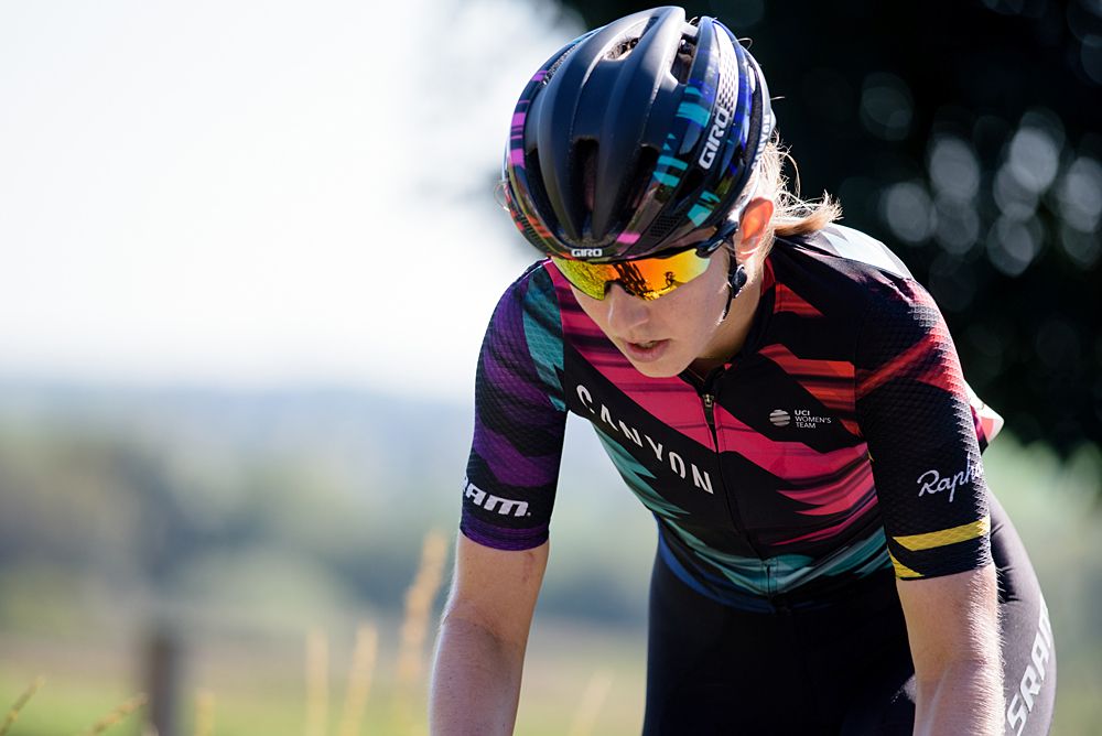 Alexis Ryan (CANYON//SRAM Racing) attacks on the climbs on the road back to Moorslede at the 121 km Stage 1 of the Lotto Belgium Tour 2016 Alexis Ryan (CANYON//SRAM Racing) attacks on the climbs on the road back to Moorslede at the 121 km Stage 1 of the Lotto Belgium Tour 2016