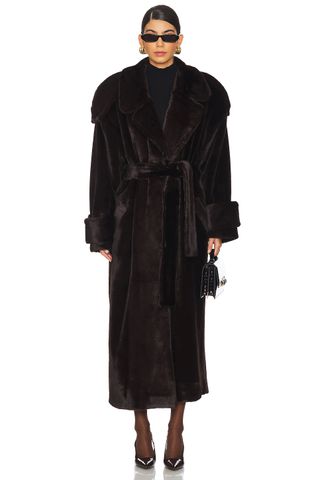 Mink Faux Fur Tie Long Coat