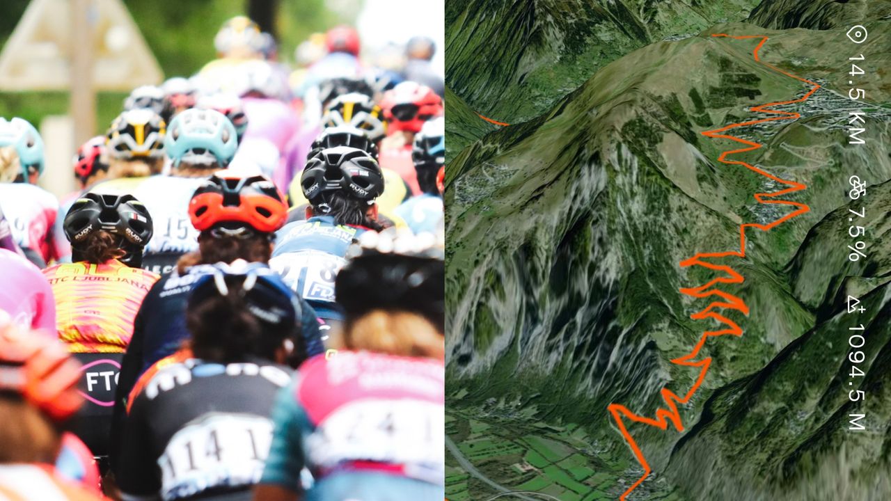 Image shows women&#039;s pro peloton and a Strava segment