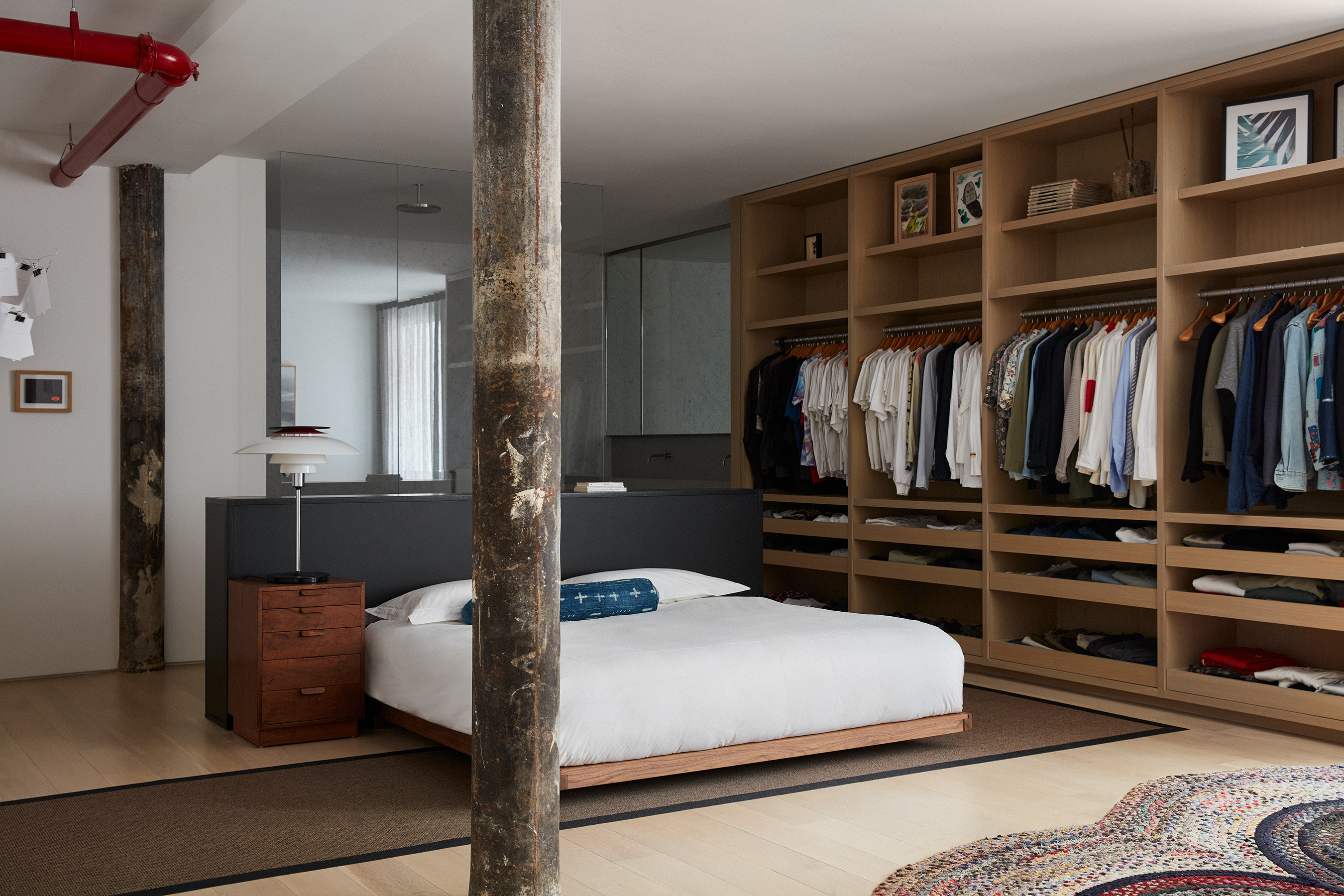 bedroom with open wardrobe